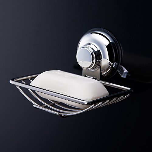 Ipegtop Soap Dish Holder Vacuum Stainless Steel Bathroom Toilet Soap Saver Case with Rotate & Lock Suction Cups