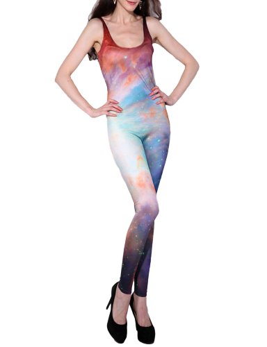 Pink Queen® Galaxy Space Cosmic Tank Leotards Bodysuit Jumpsuits Blue