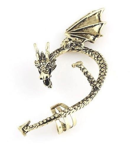 Aminori Dragon Ear Cuff with Curved Tail in Antique Bronze