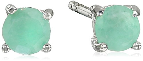 Sterling Silver Round Emerald Earrings