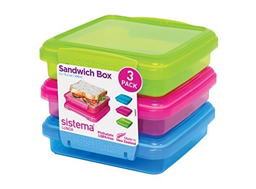 Sistema Lunch Sandwich Box 3 Pack -450 ml, Assorted