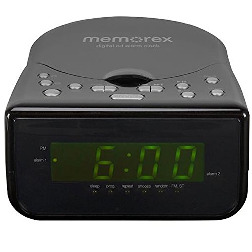 Memorex Top Loading CD Dual Alarm Clock AM/FM Stereo Radio with 0.9-Inch Green LED Display and Universal line-in & Headphone Jack input (Refurbished)