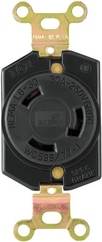 Eaton L630R 30-Amp 250-Volt Hart-Lock Industrial Grade Receptacle with Safety Grip Black and White