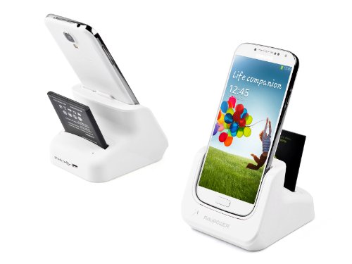 RAVPower RP-UC04 Dual Desktop Charging Cradle & Sync Dock for Samsung Galaxy S4 S IV i9500 (White Color, Spare Battery Charger, Detachable Case Plate, Compatible without or with a Slim-Fit Case)