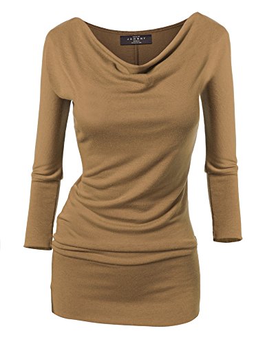MBJ Womens Long Sleeve Cowl Neck Pullover Tunic Top