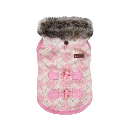 PUPPIA Authentic Argyle Mode Hooded Winter Coat for Pets, Medium, Pink