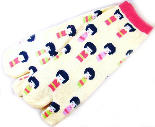 Japanese Kokeshi Doll Womens Tabi Geta Flip Flop Socks, 8.6 - 9.4 Ankle Socks