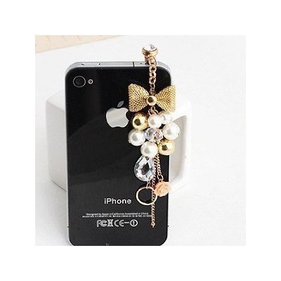 Brandbuy Earphone Jack Accessory Gold Plated Pink Flowers Golden Bow Crystal Golden Beads Pearl Dust Plug Ear Jack For Audio Headphone / Iphone 4 4S / Samsung Galaxy S2 S3 Note I9220 / HTC / Sony / Nokia / Motorola / LG / Lenovo / iPad / iPod Touch / Other 3.5mm Ear Jack