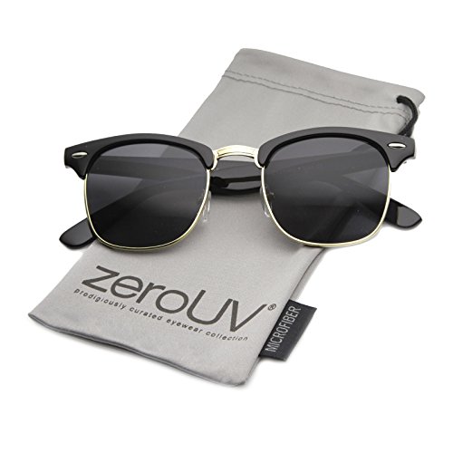 Classic Iconic Style Half Frame Horn Rimmed Sunglasses (Black-Gold Smoke)
