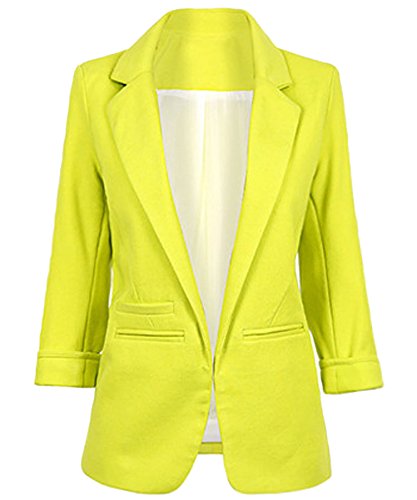 Face N Face Women's Cotton Rolled Up Sleeve No-Buckle Blazer Jacket Suits Medium Lemon Green