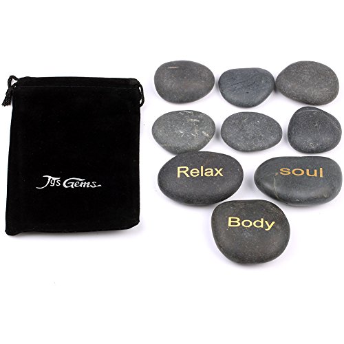 TGS Gems Engraved Massage Stones With Pouch, 9 Pieces