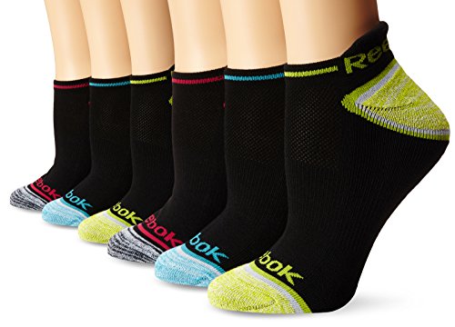 Reebok Women's Athletic Low Cut Socks with Dual Feed 6-Pack, Black, 9-11