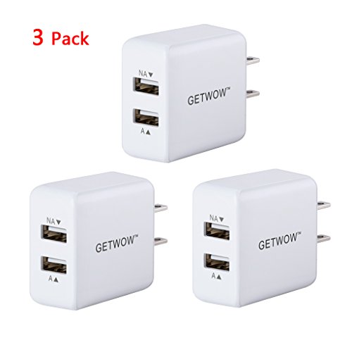 Getwow [3-Pack] 10W Dual-Port USB Travel Home Wall Charger Adapter for Apple Samsung Google HTC LG Smartphones and Tablets (White)