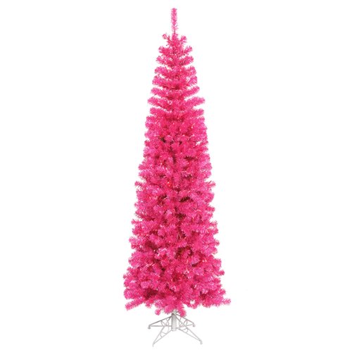 Vickerman Pre-Lit Sparkling Artificial Pencil Christmas Tree with Pink Lights, 5.5'
