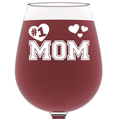 Number 1 Mom Wine Glass 13 oz - Best Mother's Day Gifts For Mom - Unique Birthday Gift For Her from Son or Daughter - Cool Humorous Present Idea For Women, Wife, Girlfriend, Sister, In-law