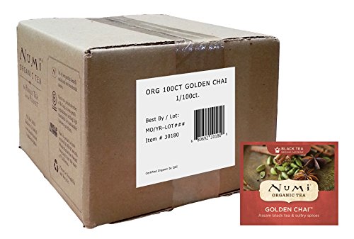 Numi Organic Tea Golden Chai, Spiced Full Leaf Black Tea, 100 Count non-GMO Bulk Tea Bags