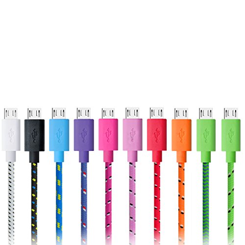 OKRAY 10 Pack Mini Short Micro USB 2.0 Sync and Charging Data Cable Cord with Round Nylon Braided Fabric for Android, Galaxy, HTC M9 M8, LG G7 G3 G2, NOKIA, Google Nexus, Blackberry - 11.8 Inch (30CM)