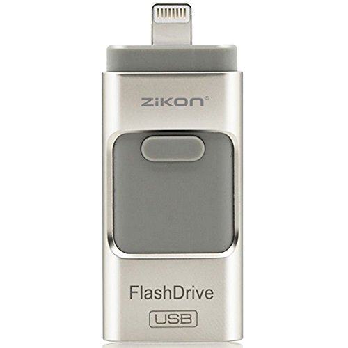 ZiKON Mobile USB Flash Drive 16GB with Lightning Connector OTG for iPhone 5,5s,5c,6,6 Plus,6s,6s Plus, iPad Mini 1,2,3, 4, iPad 4, iPad Air 1, 2, Android Systems, Computer and PC - Silver