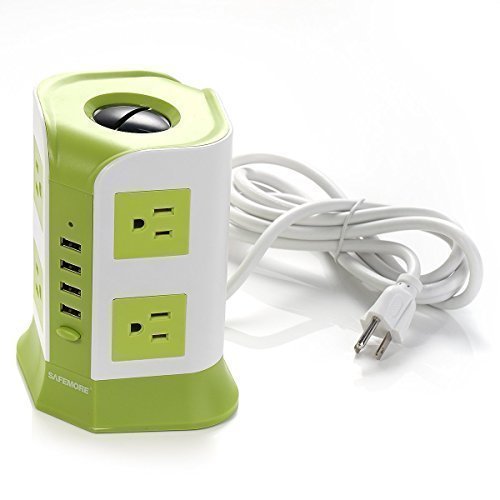 Smart 8-Outlet with 4-USB Output Overload Protection Power Strip (Green+White)
