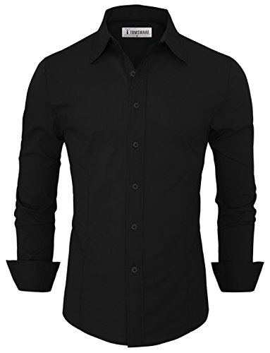 Tom's Ware Mens Casual Slim Fit Basic Dress Shirts TWFD001-1 -BLACK-XL
