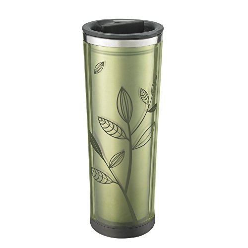 Takeya Leaf Pattern Tea/Coffee Tumbler, Black/Green, 16-Ounce