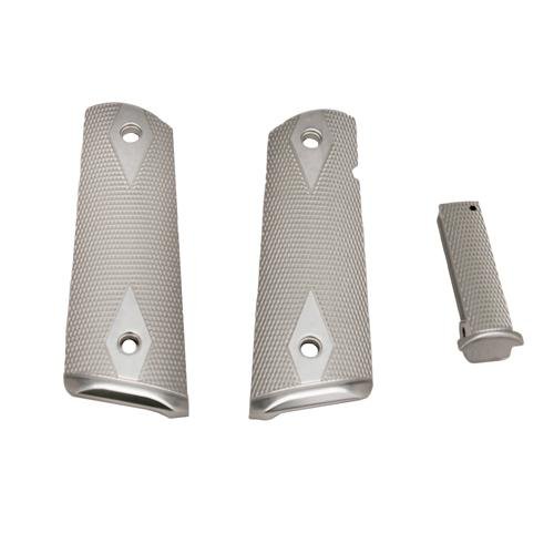 Hogue Colt, 1911 Government Magrip Kit Aluminum Checkered, Flat Mainspring Brushed Gloss Clear