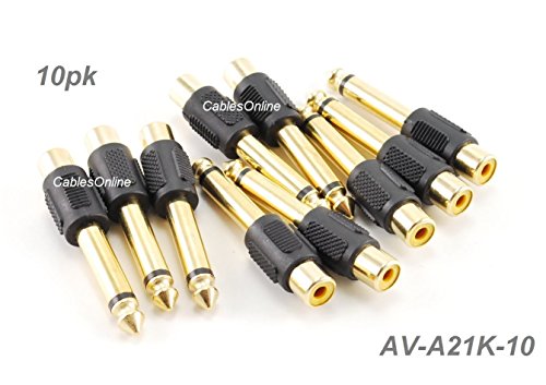 CablesOnline , 10-PACK RCA Female Jack to 6.35mm (1/4inch) Mono Male Plug Audio Adapter, Gold Plated, AV-A21K-10