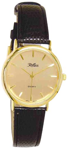 Reflex Men's Quartz Watch with Gold Dial Analogue Display and Black PU Strap 101064GT