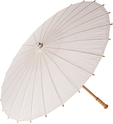 Luna Bazaar Paper Parasol (28-Inch, Perfect White) - Chinese/Japanese Paper Umbrella - For Weddings and Personal Sun Protection