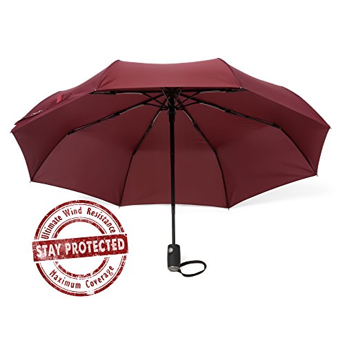 Arcadia Outdoors Umbrellas With GlideTech Burgundy - Maximum Protection Travel Umbrella 42 Inch Canopy Wind Resistant - Auto Open/Close - Lifetime Guarantee