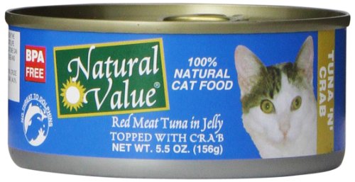 Natural Value Red Meat Tuna in Jelly Topped with Crab Cat Food, 5.5 Ounce Cans (Pack of 24)
