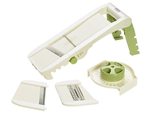 Lurch Heavy Duty Adjustable Mandoline Slicer With 3 Integrated Interchangeable Blades - Shredder, Waffle Slicer, Julienne Slicer, Onion Slicer And More, Non-Slip Feet And Guard