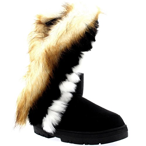 Womens Tall Tassel Rabbit Fur Lined Winter Weather Waterproof Snow Rain Boots