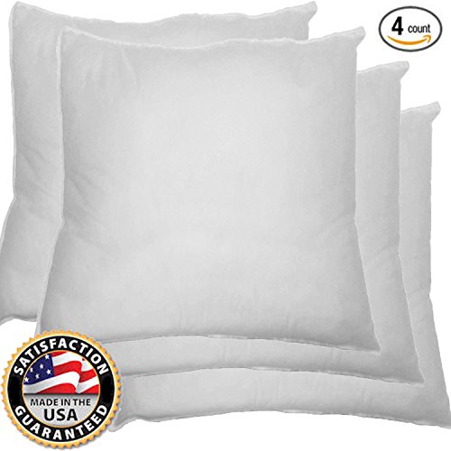 4 Pack - 18 x 18 Premium Hypoallergenic Stuffer Pillow Insert Sham Square Form Polyester, Standard / White (18 x 18)