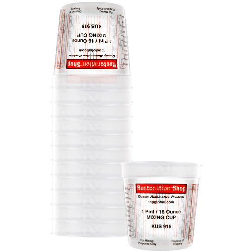 Pack of 12 each - 16 Ounce PAINT MIXING CUPS = 1 PINT) by Custom Shop - Cups have calibrated mixing ratios on side of cup PACK of 12 Paint and Epoxy Mixing Cups