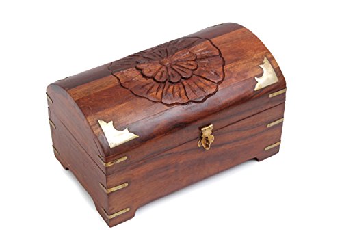 Decorative Wooden Jewelry Chest Organizer - Handcrafted Keepsake Storage Box - 9 x 5.5 inches