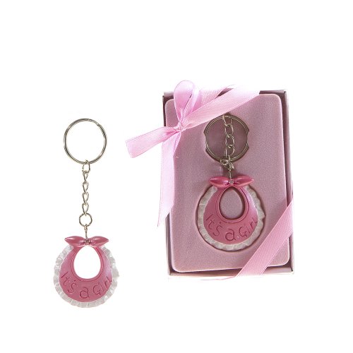 Lunaura Baby Keepsake - Set of 12 Girl Baby Bib Key Chain Favors - Pink