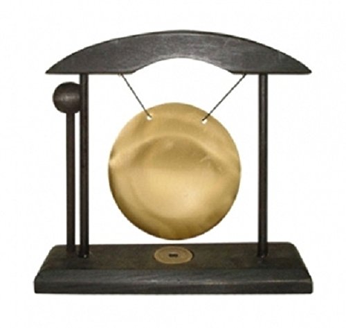 Find Something Different Decorative Table Gong in Black Wooden Stand, Glass, Multi-Colour, 8 cm Diameter