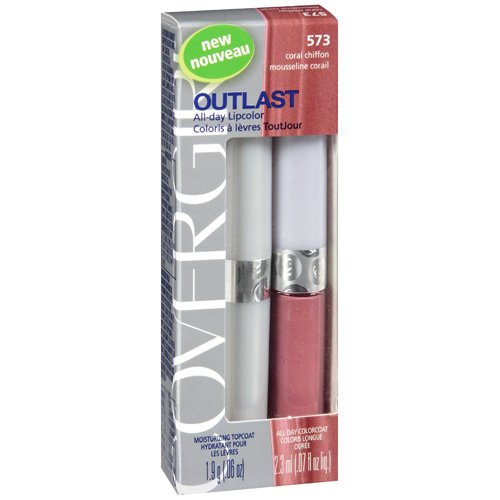 CoverGirl Outlast All Day Lip Color, Coral Chiffon 573, .13 oz, (Pack of 2)