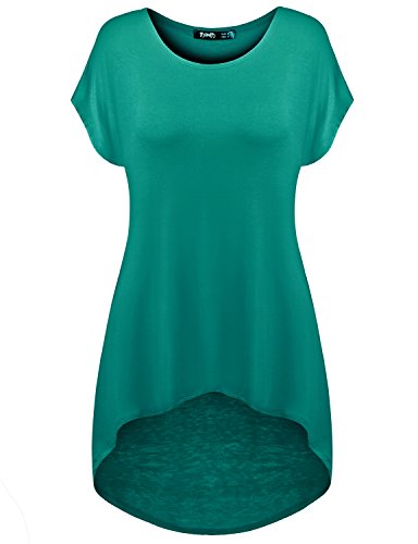 Thanth Womens Short Sleeve Comfy Loose Fit Long Tunic Top With High Low Hem TEAL M