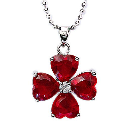 Rizilia Fashion Jewelry Dashing White Gold Plated Heart Cut Red Color Stone Captivating Pendant Necklace
