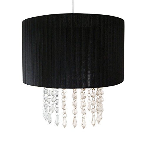 Black Voile Pendant Ceiling Light Shade with Hanging Beads