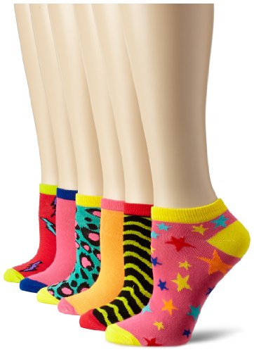 Betsey Johnson Women's 6 Pack Punky Yellow Low Cut Sockss, Yellow/Multi, One Size