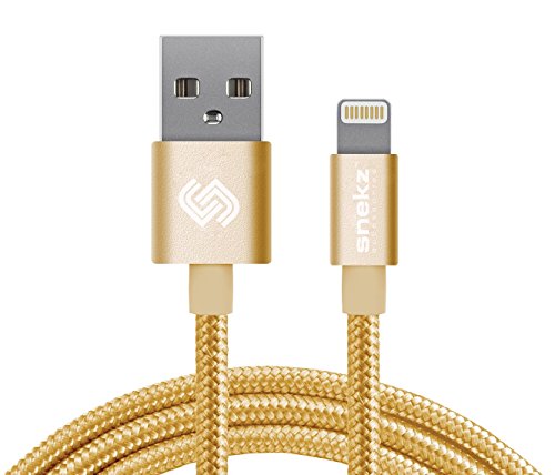 Snekz Lightning Cable Nylon Braided iPhone Charger Cable - MFI Certified - for iPad Pro Air, iPod iPhone 6S Plus 6 Plus SE 5S 5C 5 - 3.3ft/1m Gold