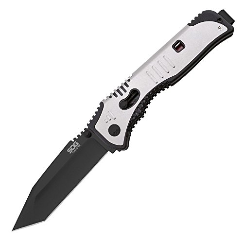 SOG Specialty Knives & Tools SAT004-CP Flashback Knife with a Straight Edge Assisted Folding 3.5-Inch Tanto Blade and GRN Handle, Black TiNi Finish