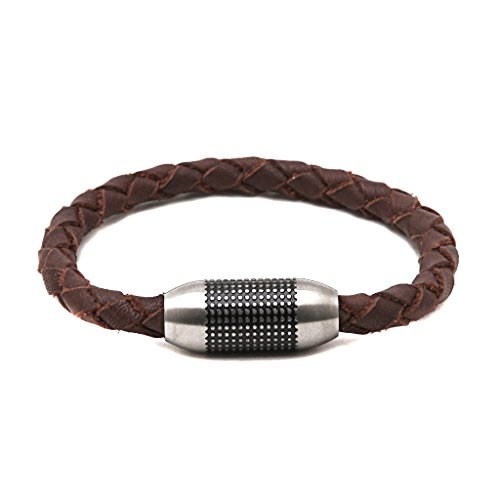 Chameleon Men's Bracelet Genuine Braided Made with Silver Magnetic Lock (Brown)