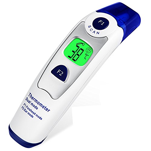 Ear and Forehead Dual Mode Infrared Body Thermometer, Amir Non-Contact Baby Thermometer with Instant Reading (6-8 Seconds), Fever Alarm, Memory Recall For Kids & Adults -- [FDA/ CE/ ISO Approved] & [2-Year Warranty]