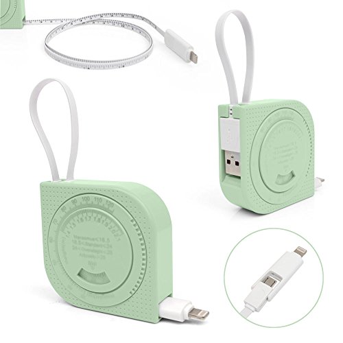 Bobonida Tape Measures Retractable Lightning to USB Cable 3 Feet (0.9 Meters) USB Cable Usb2.0 Data Sync Cable 8 Pin usb cable with scale and BMI Functions Green