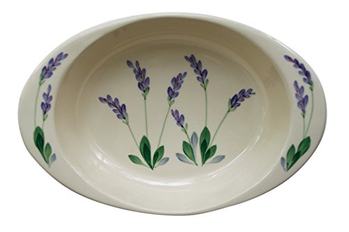 Large 2 Quart Ceramic Casserole Oven-to-table Deep Baker and Serving Dish with Decorative Hand Painted Lavender Design