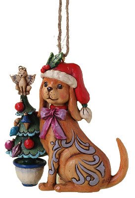 Enesco Jim Shore Heartwood Creek Christmas Dog with Tree Ornament, 3-3/4-Inch